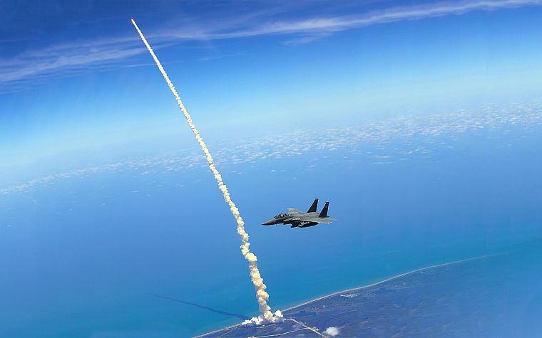 синий, космическое пространство, военный, НАСА, орлы, F-15 Eagle, реактивный самолет, Strike Eagle - обои на рабочий стол