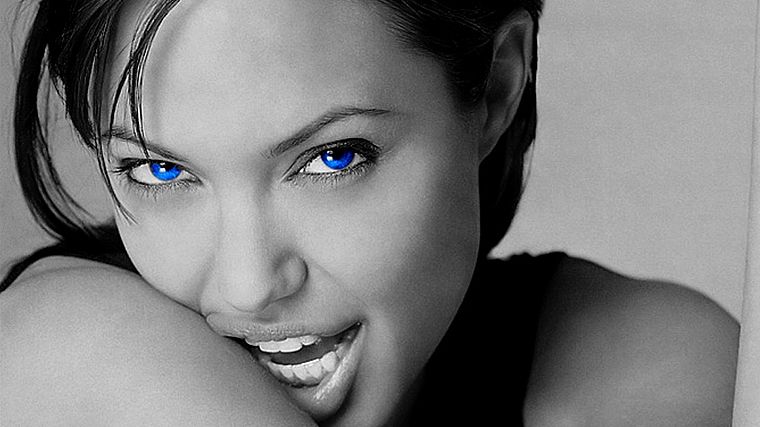 девушки, голубые глаза, Анджелина Джоли, выборочная раскраска - обои на рабочий стол