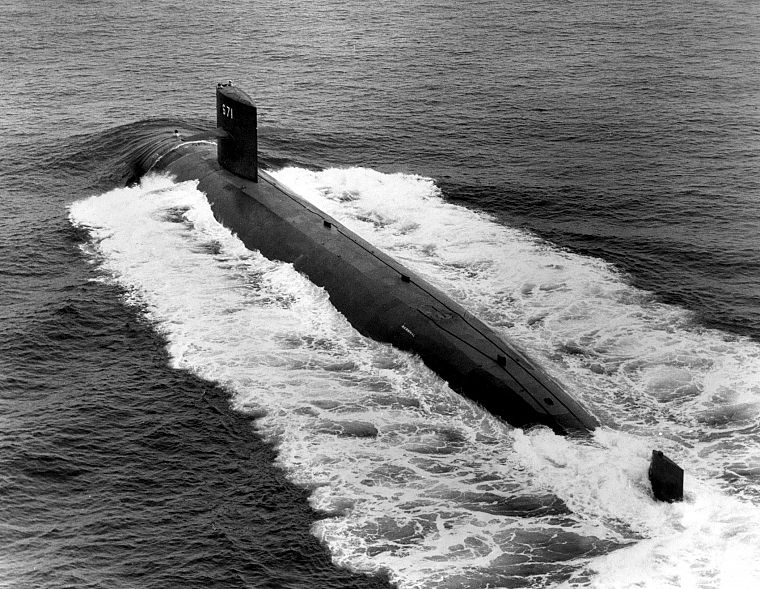 подводная лодка, оттенки серого, USS Narhwal, SSN 671 - обои на рабочий стол