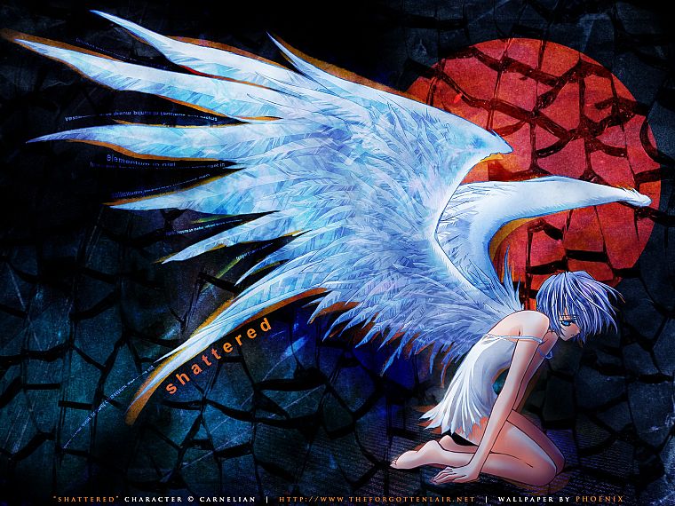 ангелы, крылья, голубые глаза, Сердолик, синие волосы - обои на рабочий стол