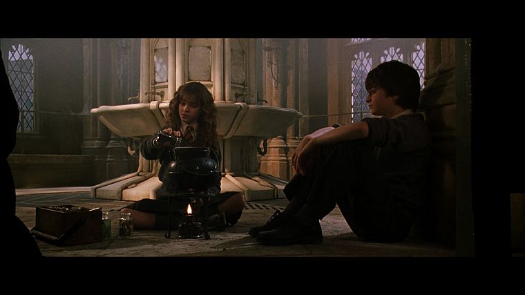 Эмма Уотсон, Гарри Поттер, скриншоты, Гарри Поттер и тайная комната, Дэниэл Рэдклифф, Гермиона Грейнджер - обои на рабочий стол