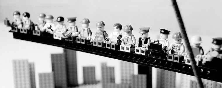 оттенки серого, небоскребы, монохромный, Лего - обои на рабочий стол