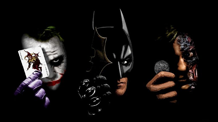 Бэтмен, черный цвет, Джокер, Двуликий, Темный рыцарь, Харви Дент - обои на рабочий стол