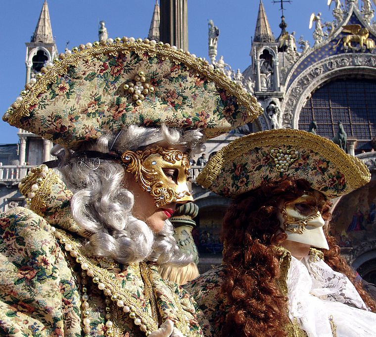 костюм, Венеция, карнавалы, шляпы, Венецианские маски - обои на рабочий стол