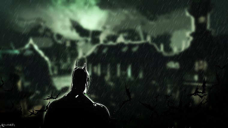 Бэтмен, дождь, Batman Arkham Asylum - обои на рабочий стол