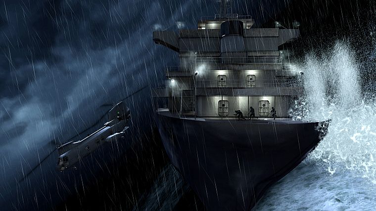 дождь, вертолеты, буря, Чувство долга, корабли, транспортные средства, Call Of Duty 4 : Modern Warfare - обои на рабочий стол
