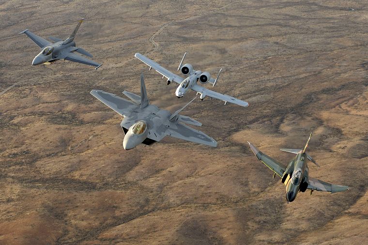 самолет, военный, F-22 Raptor, самолеты, F - 4 Phantom II, А-10 Thunderbolt II, F- 16 Fighting Falcon - обои на рабочий стол