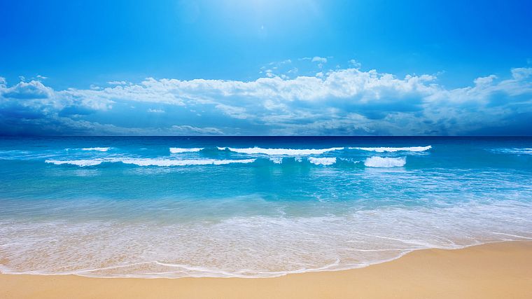 вода, синий, облака, пейзажи, природа, песок, волны, небо, голубое небо, море, пляжи - обои на рабочий стол