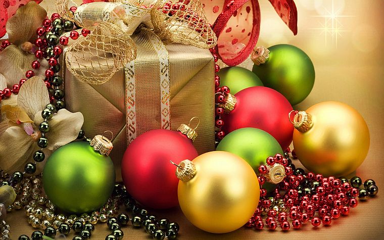 ленты, рождество, Новый год, С Новым Годом, украшения, Рождественские подарки, Рождественские шары - обои на рабочий стол
