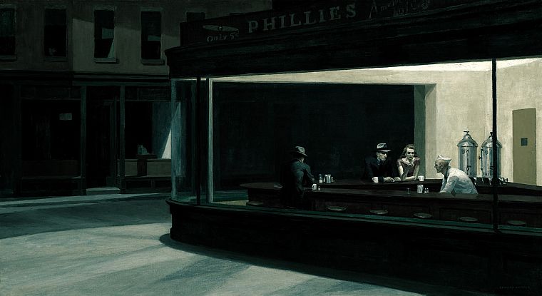 картины, Эдвард Хоппер, произведение искусства, Nighthawks в закусочной - обои на рабочий стол