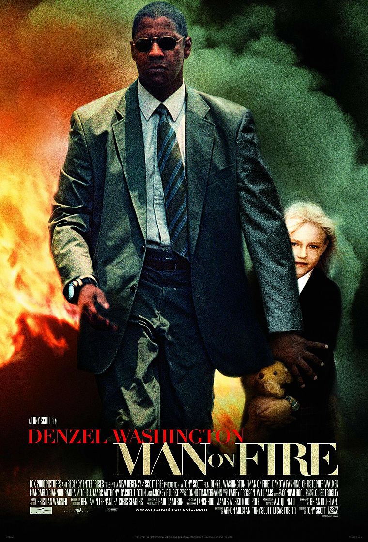 Дакота Фаннинг, Дензел Вашингтон, постеры фильмов, Человек в огне - обои на рабочий стол