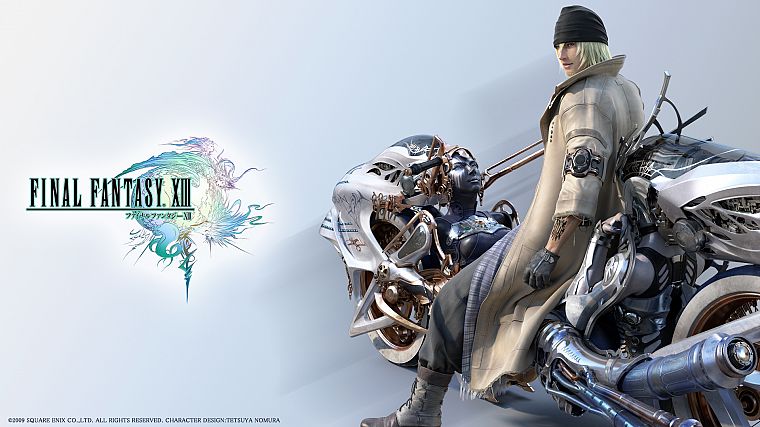 Final Fantasy XIII, белый фон, Снег Вилье, Шива велосипед - обои на рабочий стол