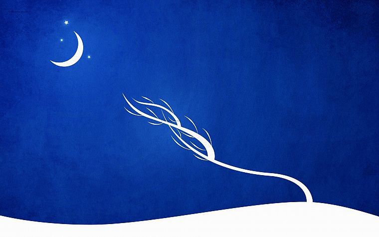 синий, деревья, белый, звезды, Луна, силуэты, векторные рисунки, ветер, S.T.A.L.K.E.R .: Зов Припяти, синий фон - обои на рабочий стол