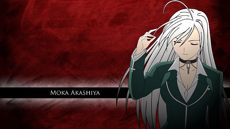 вампиры, Akashiya Мока, белые волосы, Розарио Вампир - обои на рабочий стол