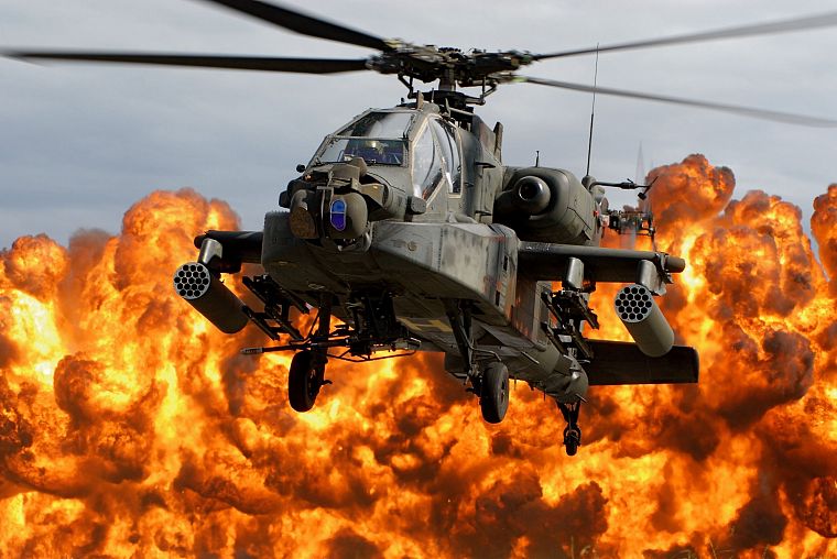 военный, вертолеты, взрывы, транспортные средства, Apache Longbow - обои на рабочий стол