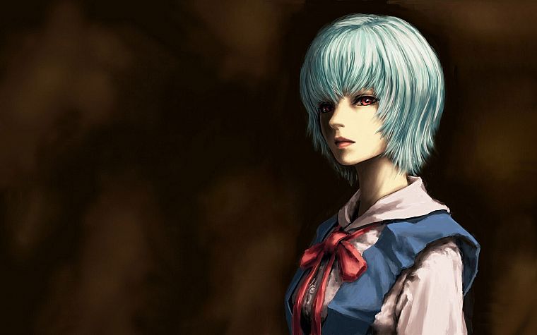 Ayanami Rei, Neon Genesis Evangelion (Евангелион), красные глаза, короткие волосы, белые волосы, аниме девушки - обои на рабочий стол