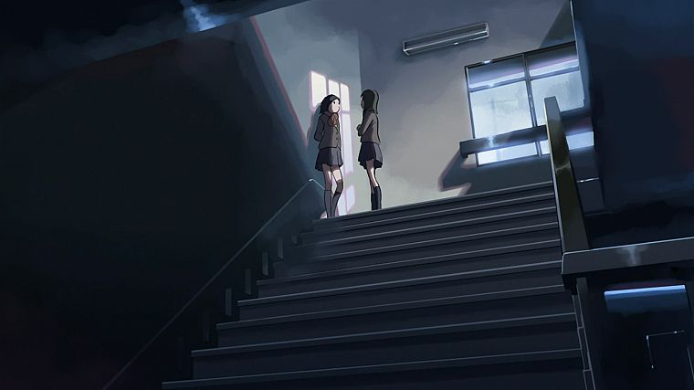 школа, лестницы, Макото Синкай, 5 сантиметров в секунду - обои на рабочий стол