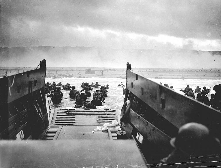 солдаты, американский, Нормандия, Франция, оттенки серого, Вторая мировая война, D-Day, исторический, выгрузка, 1944, море - обои на рабочий стол