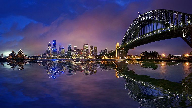 города, ночь, Сидней, Австралия, Sydney Harbour Bridge - обои на рабочий стол
