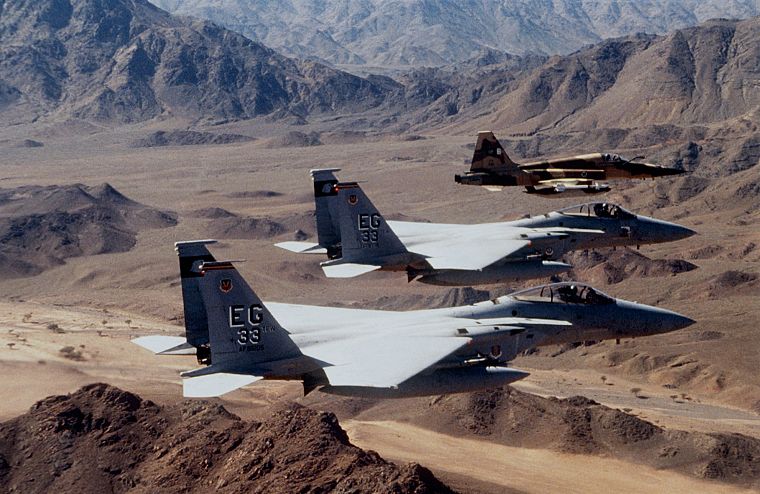 самолет, военный, пустыня, самолеты, F-15 Eagle, F - 5 Freedom Fighter - обои на рабочий стол