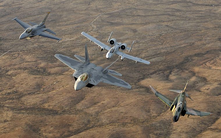 самолет, военный, Raptor, F-22 Raptor, транспортные средства, F - 4 Phantom II, А-10 Thunderbolt II, F- 16 Fighting Falcon - обои на рабочий стол