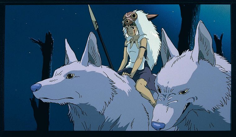 Хаяо Миядзаки, Принцесса Мононоке, Studio Ghibli, аниме, копья, волки, Сан - ( Принцесса Мононоке ) - обои на рабочий стол