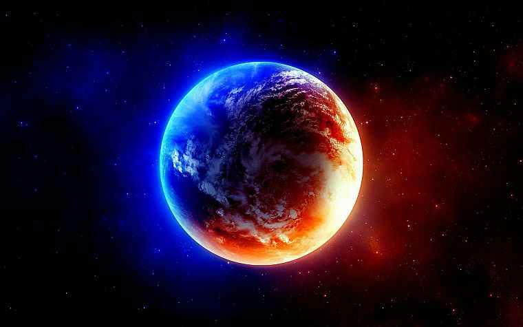 синий, космическое пространство, красный цвет, планеты, Земля - обои на рабочий стол