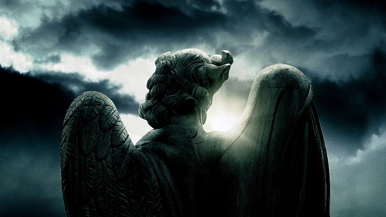 ангелы, облака, солнечный свет, статуи, постеры фильмов, Ангелы и демоны - обои на рабочий стол