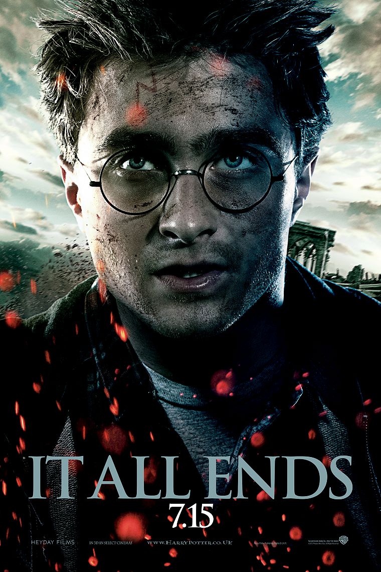Гарри Поттер, Гарри Поттер и Дары смерти, Дэниэл Рэдклифф, постеры фильмов, мужчины в очках - обои на рабочий стол