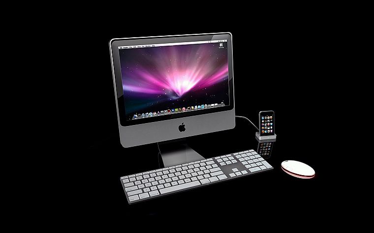 Эппл (Apple), макинтош, iPhone, темный фон - обои на рабочий стол
