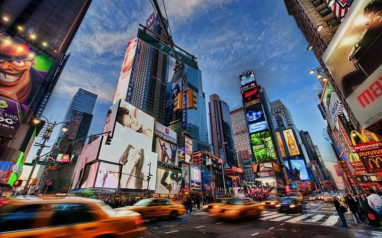 города, Нью-Йорк, Таймс-сквер, размытость, рекламный щит - обои на рабочий стол