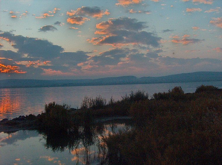 закат, облака, Венгрия, Озеро Балатон - обои на рабочий стол