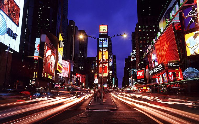 города, улицы, здания, Нью-Йорк, Таймс-сквер, длительной экспозиции, города - обои на рабочий стол
