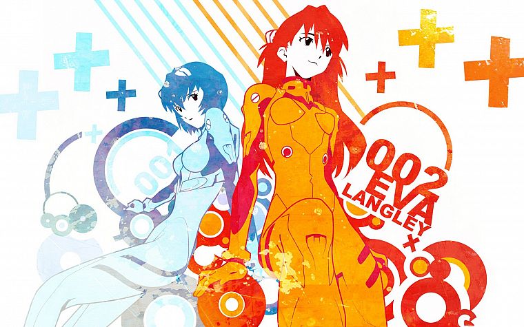 белый, рыжеволосые, Ayanami Rei, Neon Genesis Evangelion (Евангелион), синие волосы, аниме, аниме девушки - обои на рабочий стол