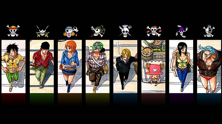 One Piece ( аниме ), Нико Робин, пираты, Roronoa Зоро, прерыватель, соломенная шляпа, Обезьяна D Луффи, Нами ( One Piece ), Санджи ( One Piece ), Ussop - обои на рабочий стол
