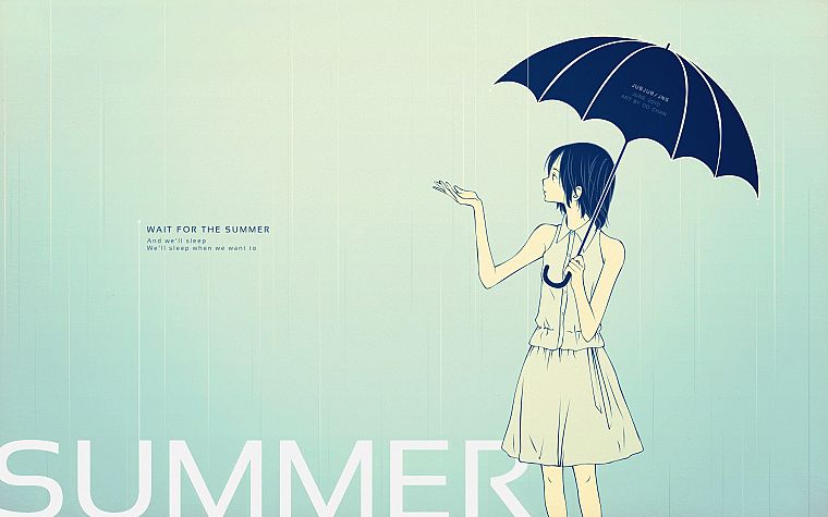 лето, аниме, зонтики - обои на рабочий стол