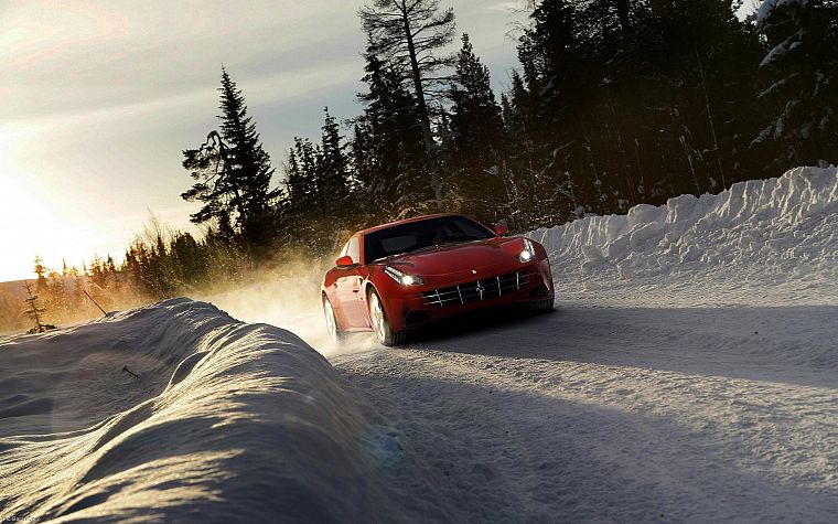 снег, автомобили, Ferrari FF - обои на рабочий стол