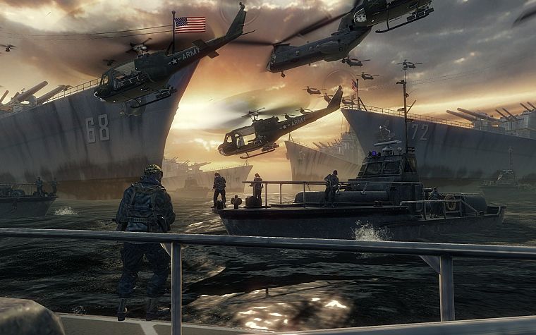 вода, солдаты, видеоигры, океан, Чувство долга, Xbox, корабли, ПК, оружие, лодки, Армия США, Playstation 3 - обои на рабочий стол