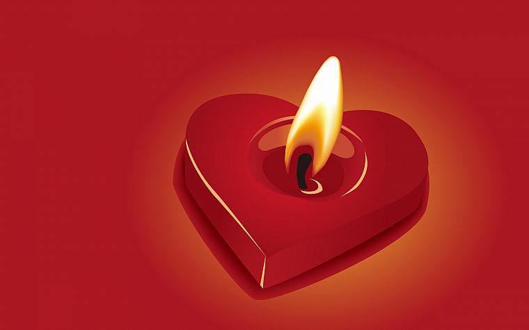 сердца, свечи, красный фон - обои на рабочий стол
