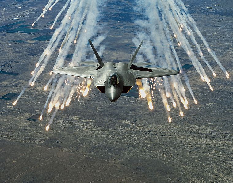 самолет, военный, F-22 Raptor, самолеты, транспортные средства, вспышки - обои на рабочий стол