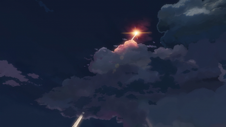 облака, ночь, Макото Синкай, 5 сантиметров в секунду, аниме, инверсионных, небо, небеса - обои на рабочий стол