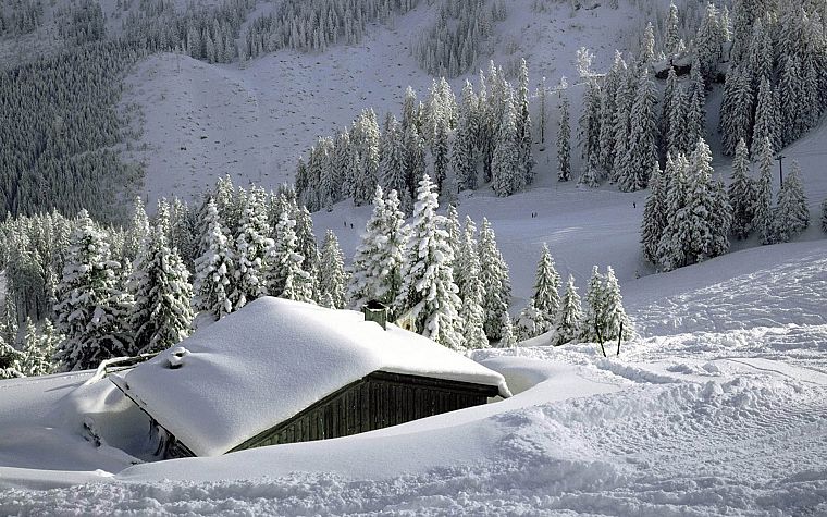 пейзажи, природа, зима, снег, дома, крыши - обои на рабочий стол