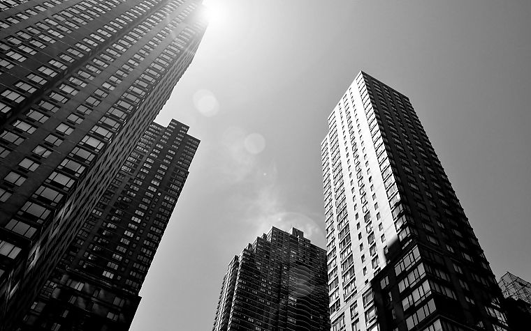 черно-белое изображение, города, архитектура, здания, небоскребы - обои на рабочий стол