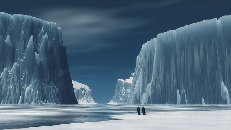 пингвины, айсберги, Южный полюс - обои на рабочий стол