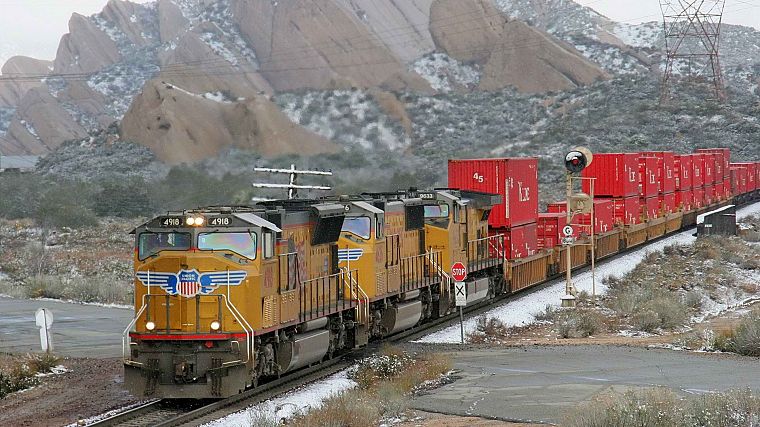 снег, поезда, скалы, Калифорния - обои на рабочий стол