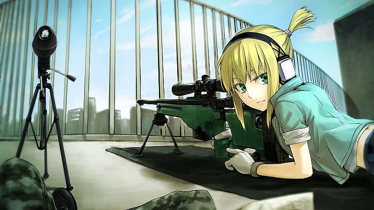 блондинки, снайперы, снайперские винтовки, зеленые глаза, аниме девушки, игры, SV- 98, Материал Снайпер - обои на рабочий стол
