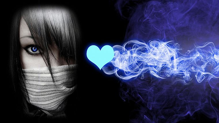 девушки, синий, глаза, дым, эмо, сердца - скачать бесплатные обои /  oboi7.com