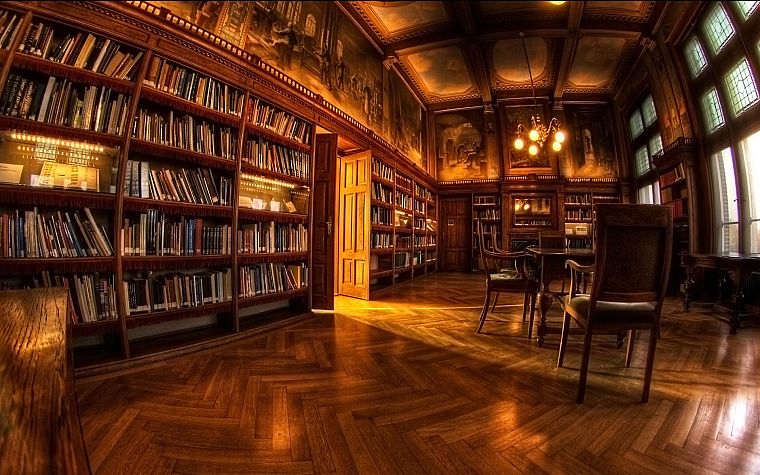 библиотека, книги, интерьер, деревянный пол - обои на рабочий стол