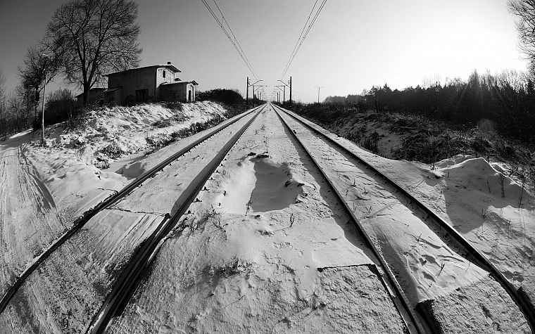 зима, монохромный, железные дороги - обои на рабочий стол