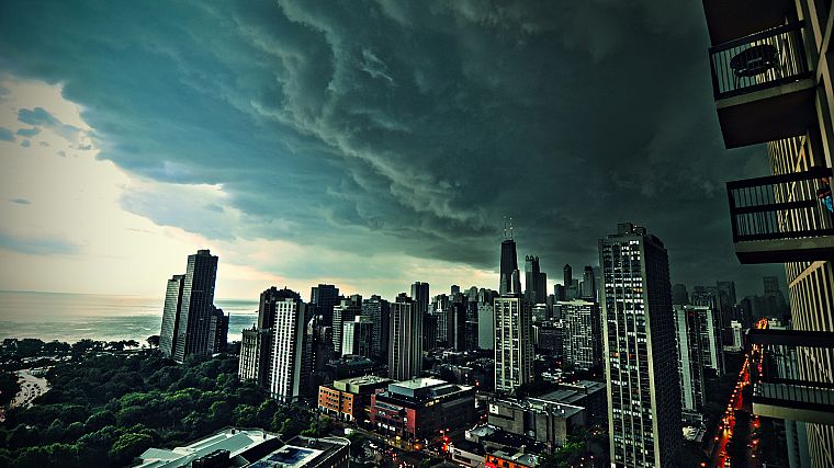 облака, города, Чикаго, здания - обои на рабочий стол